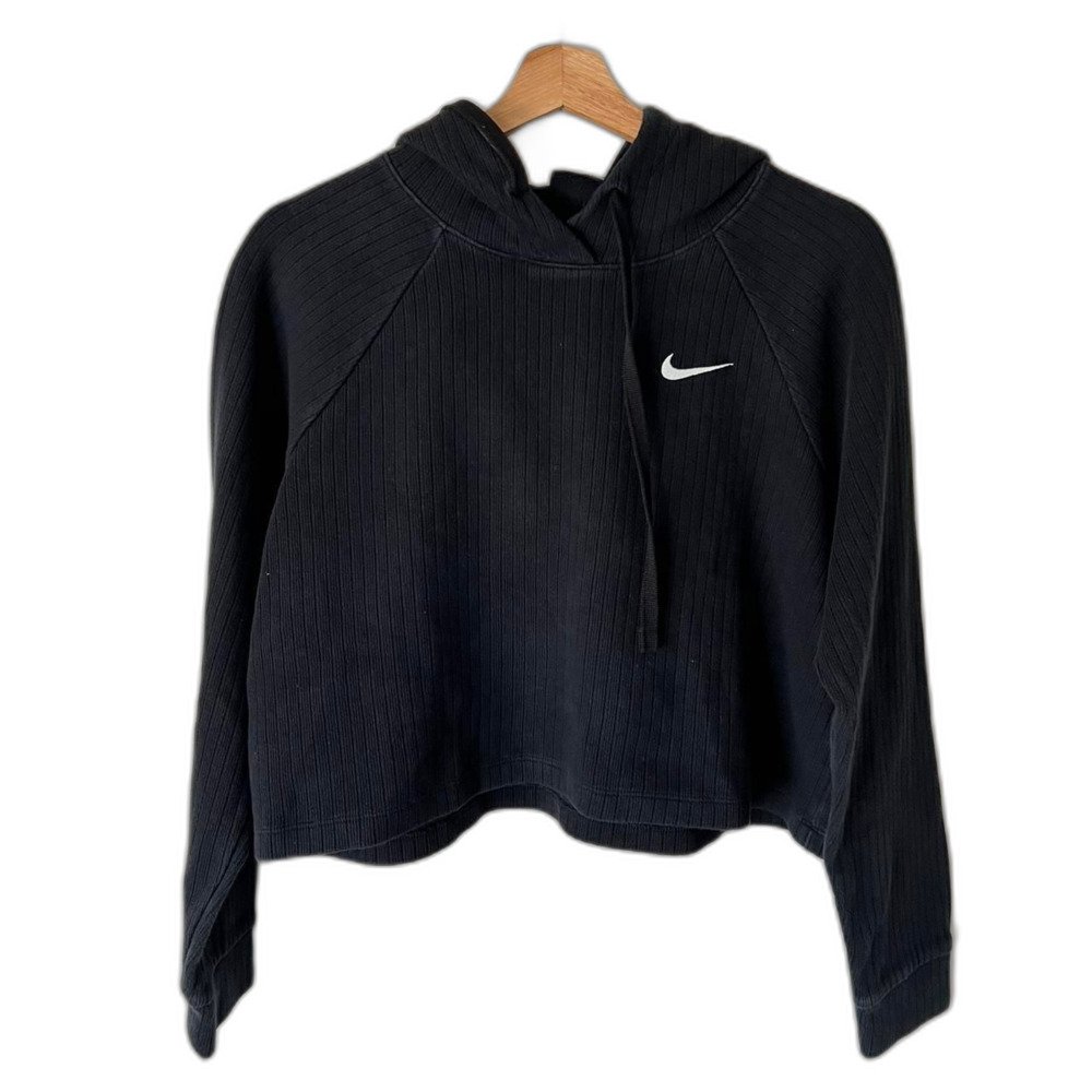 Nike cropped black ribbed hoodie sweater. Womens medium.